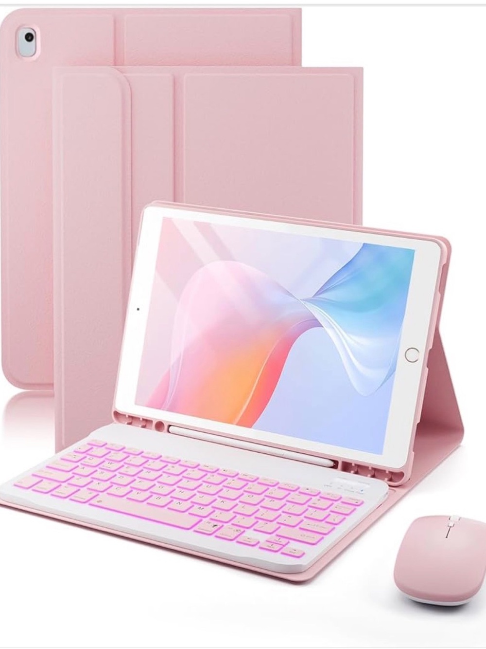 Tunkarmor Pink Wireless Keyboard Case with Mouse for Tablet for IPad 10th/11th